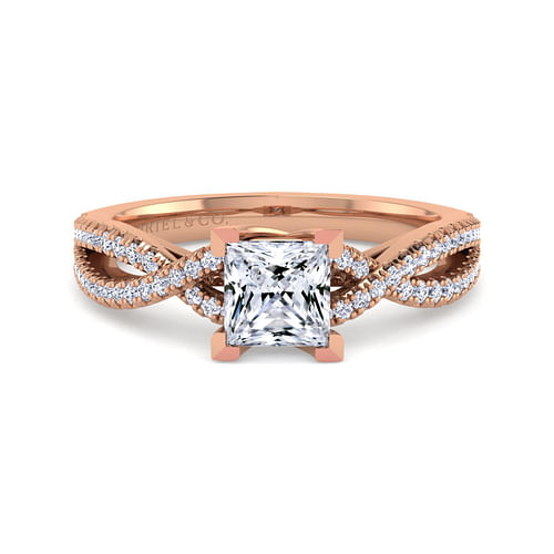 14K Rose Gold Twisted Princess Cut Diamond Engagement Ring