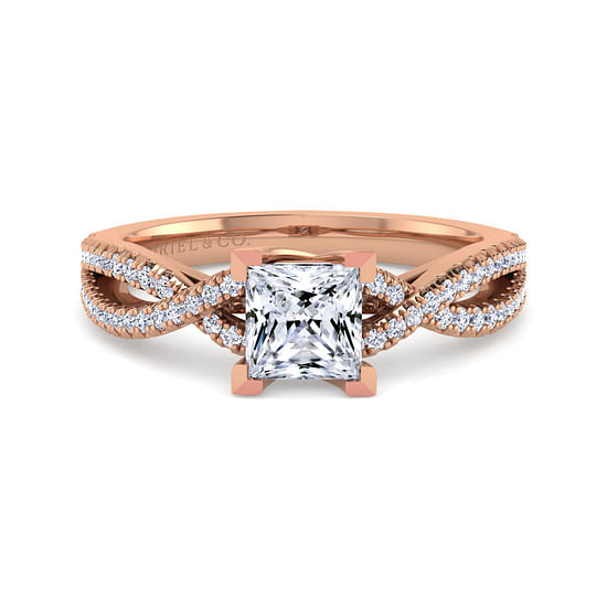 Gabriel - 14K Rose Gold Twisted Princess Cut Diamond Engagement Ring