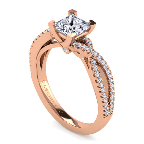 14K Rose Gold Twisted Princess Cut Diamond Engagement Ring