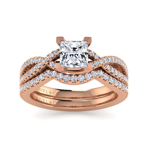 14K Rose Gold Twisted Princess Cut Diamond Engagement Ring