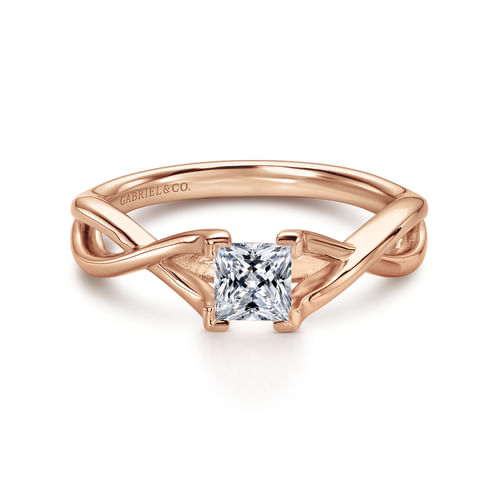 14K Rose Gold Twisted Princess Cut Diamond Engagement Ring