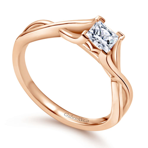 14K Rose Gold Twisted Princess Cut Diamond Engagement Ring