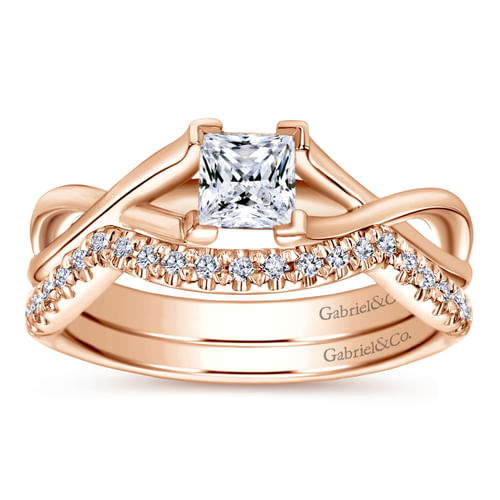 14K Rose Gold Twisted Princess Cut Diamond Engagement Ring