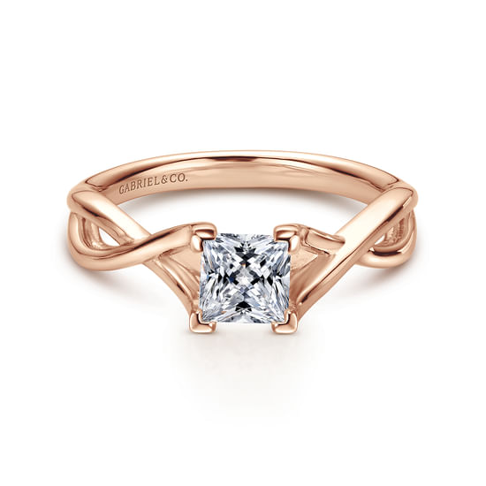 Gabriel - 14K Rose Gold Twisted Princess Cut Diamond Engagement Ring