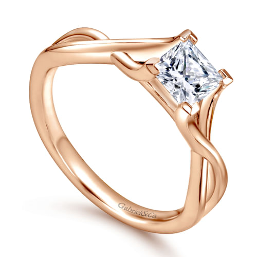 14K Rose Gold Twisted Princess Cut Diamond Engagement Ring