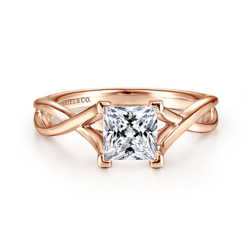 14K Rose Gold Twisted Princess Cut Diamond Engagement Ring