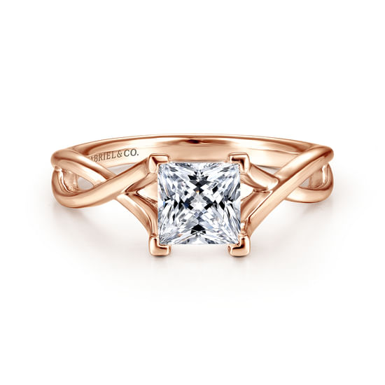 Gabriel - 14K Rose Gold Twisted Princess Cut Diamond Engagement Ring