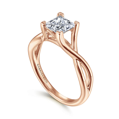 14K Rose Gold Twisted Princess Cut Diamond Engagement Ring