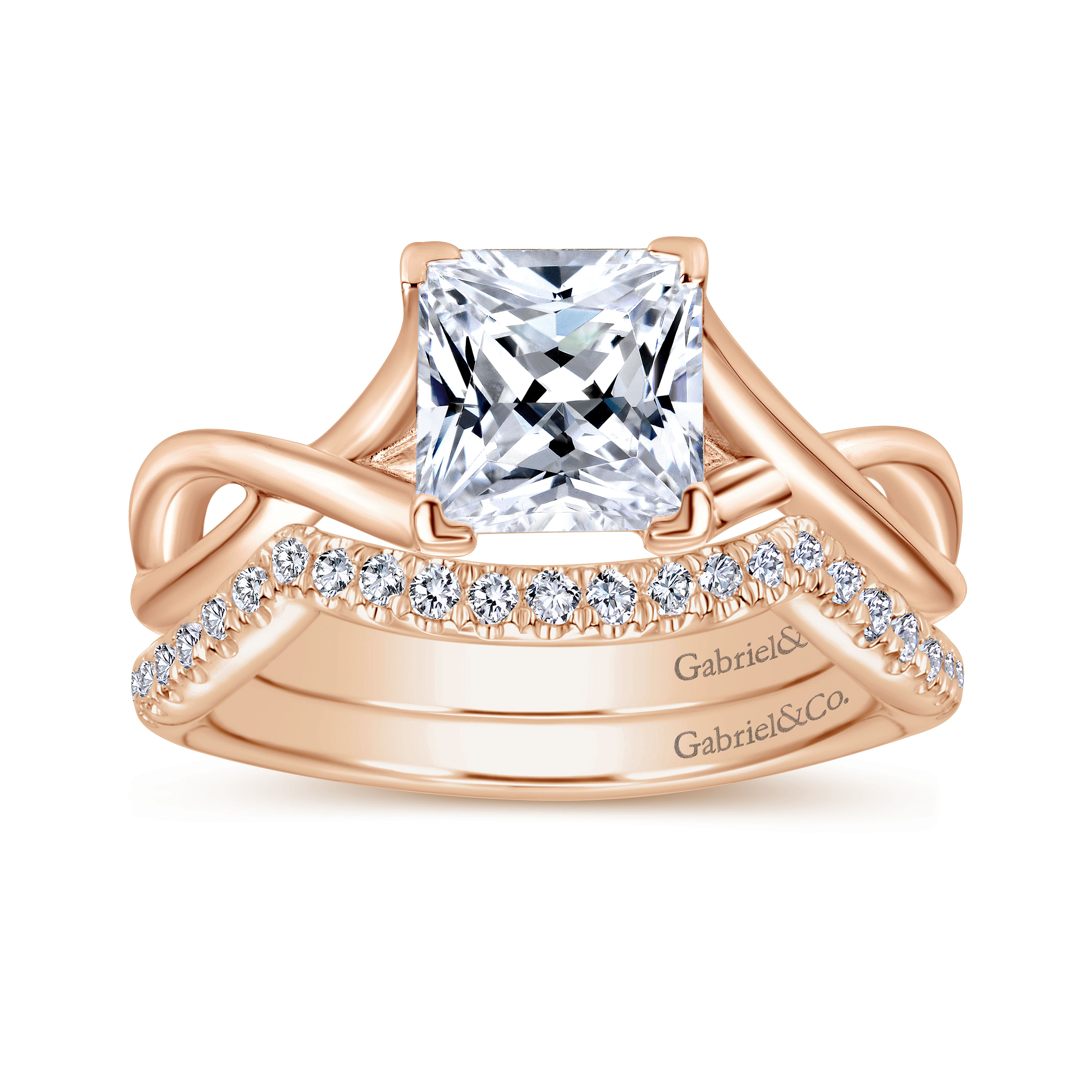 14K Rose Gold Twisted Princess Cut Diamond Engagement Ring
