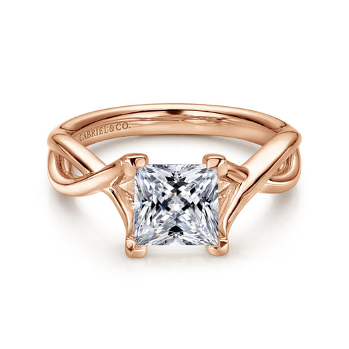 14K Rose Gold Twisted Princess Cut Diamond Engagement Ring