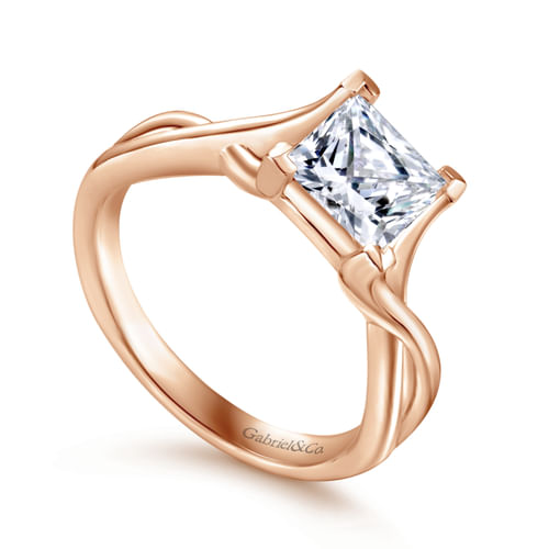 14K Rose Gold Twisted Princess Cut Diamond Engagement Ring