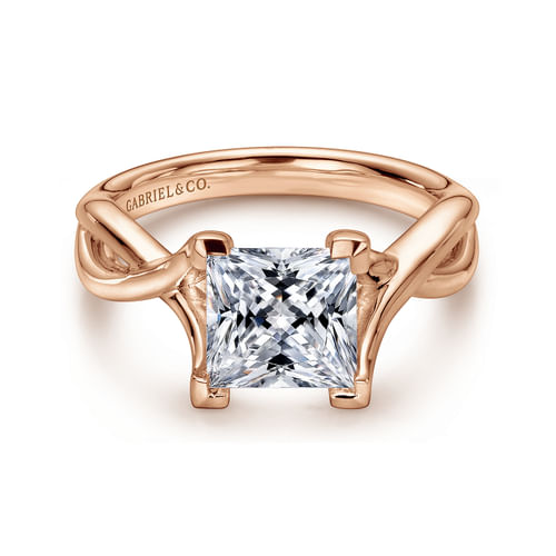 14K Rose Gold Twisted Princess Cut Diamond Engagement Ring