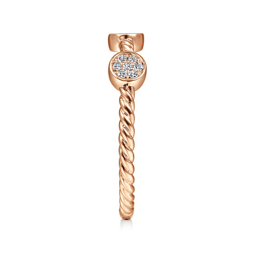 14K Rose Gold Twisted Rope Cluster Diamond Station Stackable Ring
