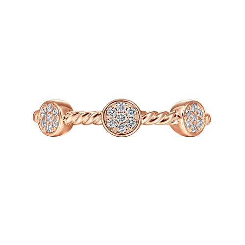 14K Rose Gold Twisted Rope Cluster Diamond Station Stackable Ring