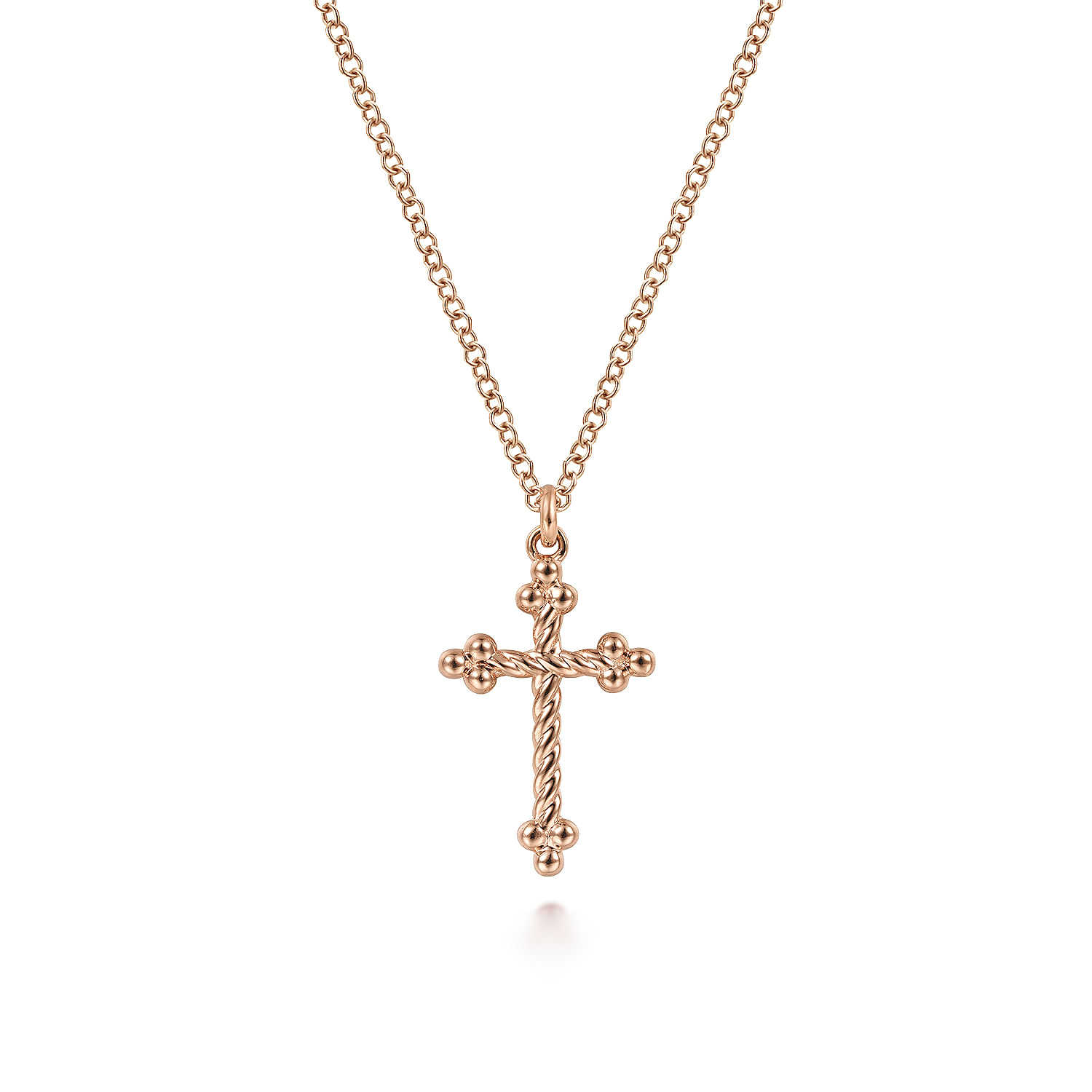 14K Rose Gold Twisted Rope Cross Pendant Necklace