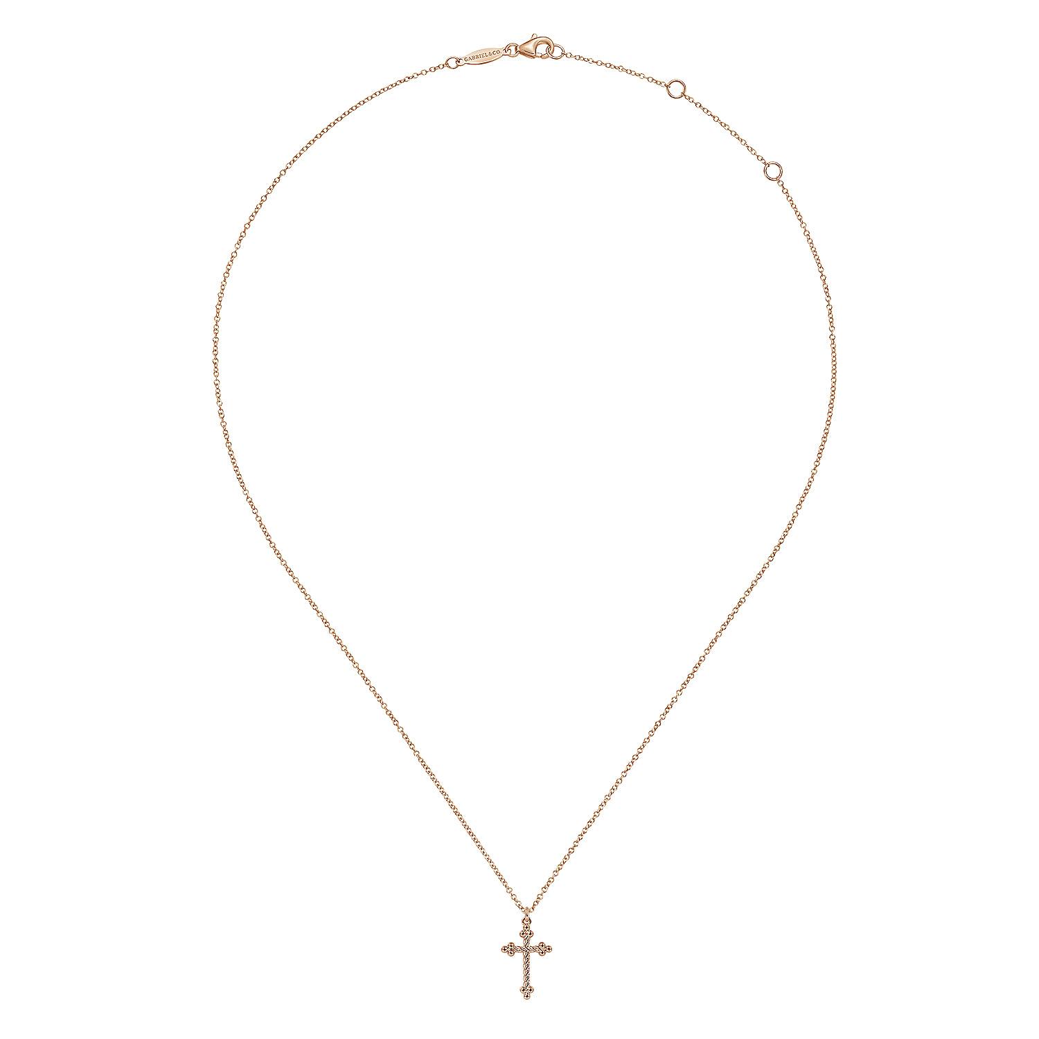 14K Rose Gold Twisted Rope Cross Pendant Necklace
