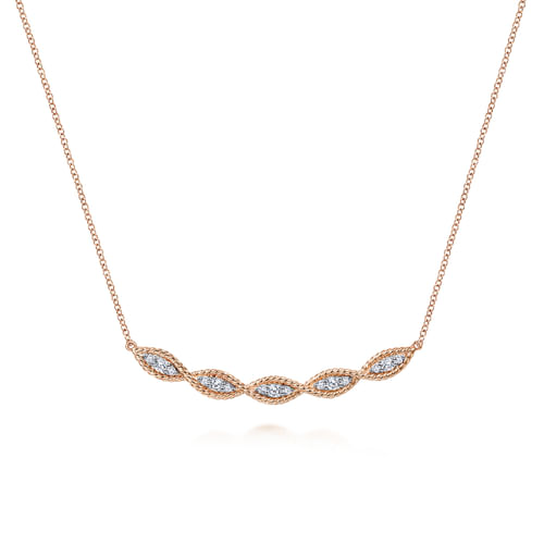 14K Rose Gold Twisted Rope Curved Diamond Bar Necklace