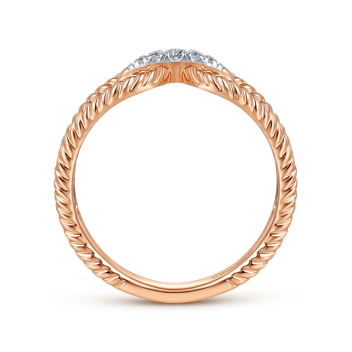 14K Rose Gold Twisted Rope Pavé Diamond Connector Ring