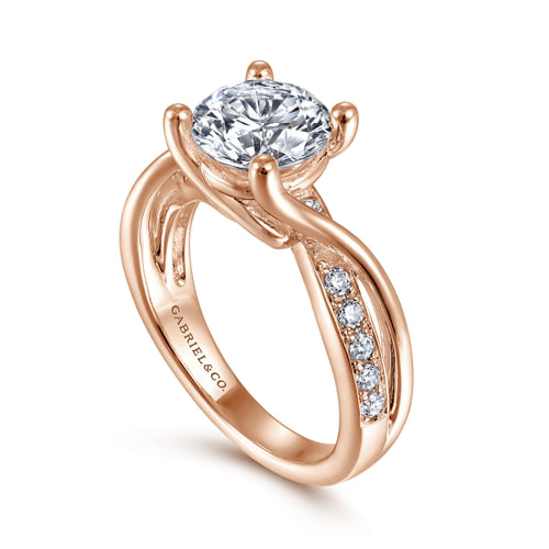 14K Rose Gold Twisted Round Diamond Engagement Ring
