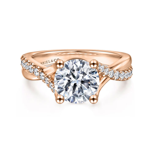 14K Rose Gold Twisted Round Diamond Engagement Ring