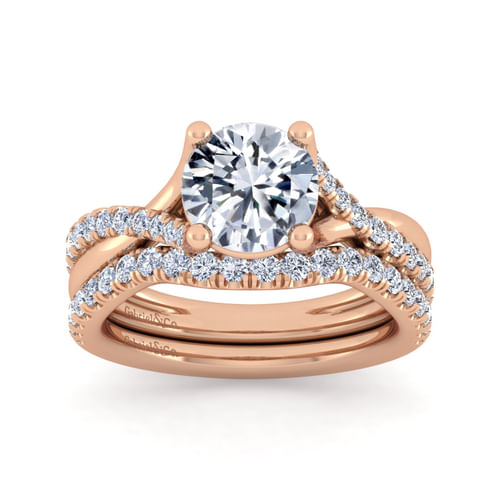 14K Rose Gold Twisted Round Diamond Engagement Ring