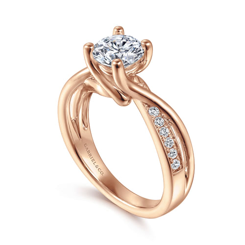 14K Rose Gold Twisted Round Diamond Engagement Ring