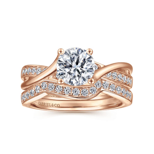 14K Rose Gold Twisted Round Diamond Engagement Ring