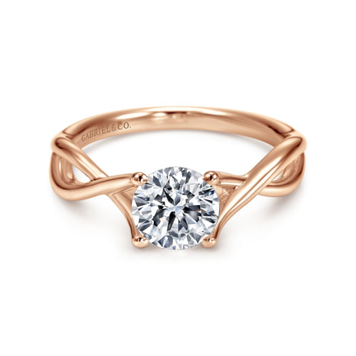 14K Rose Gold Twisted Round Diamond Engagement Ring