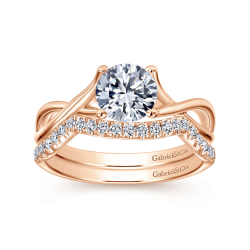 14K Rose Gold Twisted Round Diamond Engagement Ring