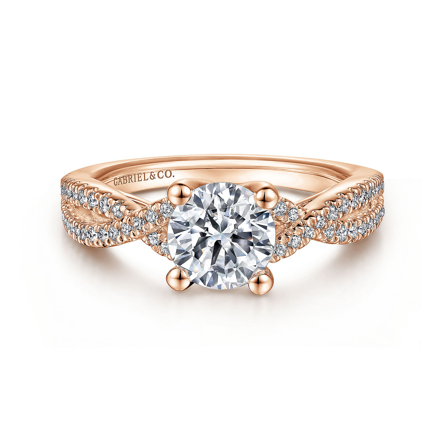 Gabriel - 14K Rose Gold Twisted Round Diamond Engagement Ring