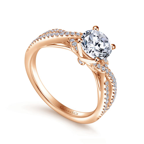 14K Rose Gold Twisted Round Diamond Engagement Ring