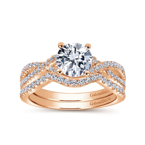 14K Rose Gold Twisted Round Diamond Engagement Ring
