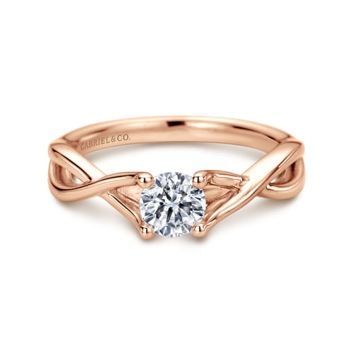14K Rose Gold Twisted Round Diamond Engagement Ring