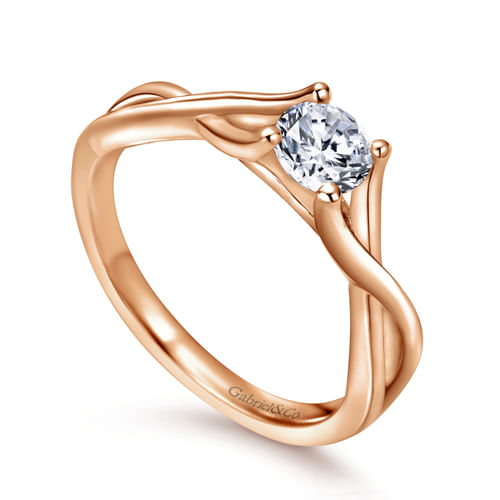 14K Rose Gold Twisted Round Diamond Engagement Ring