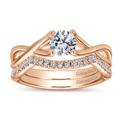 14K Rose Gold Twisted Round Diamond Engagement Ring