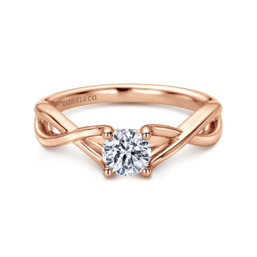 14K Rose Gold Twisted Round Diamond Engagement Ring