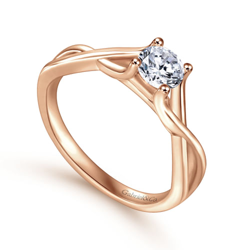 14K Rose Gold Twisted Round Diamond Engagement Ring