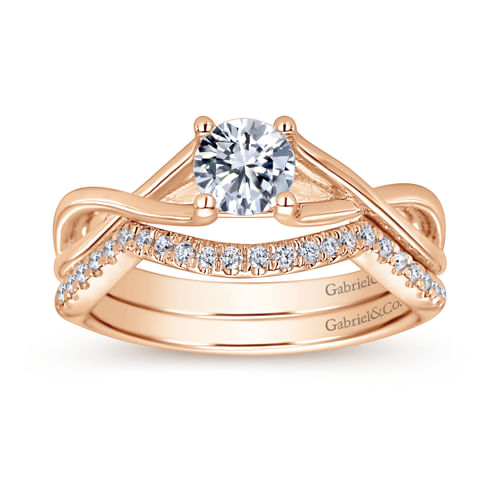 14K Rose Gold Twisted Round Diamond Engagement Ring
