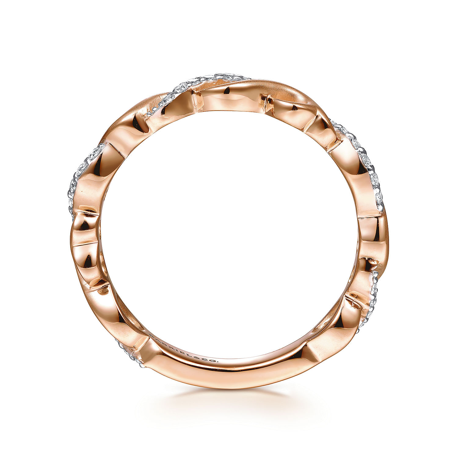 14K Rose Gold Twisted Stackable Diamond Ring