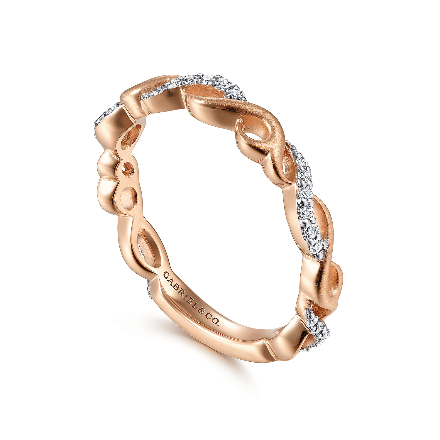 14K Rose Gold Twisted Stackable Diamond Ring