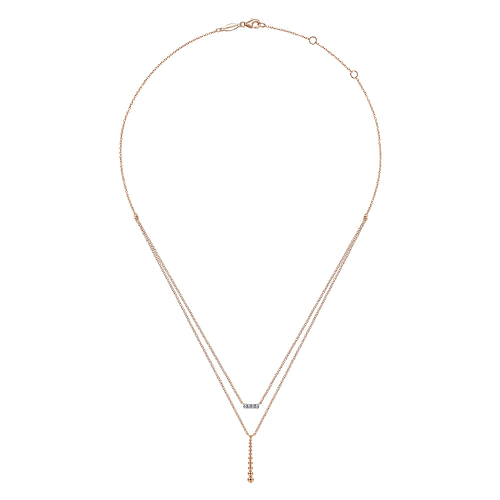 14K Rose Gold Two Strand Diamond Bar and Bujukan Beaded Pendant Necklace