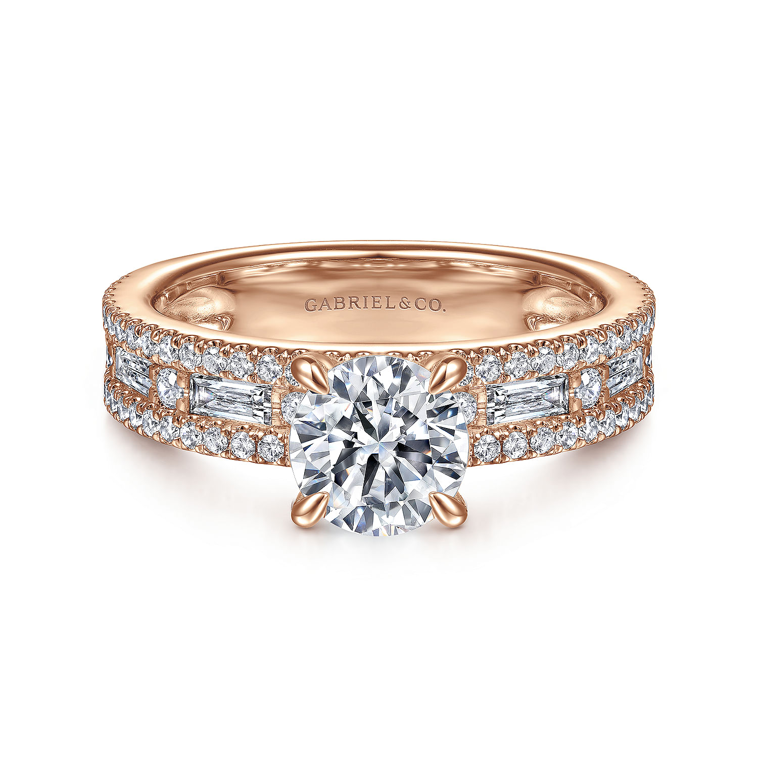 Gabriel - 14K Rose Gold Wide Band Round Diamond Engagement Ring
