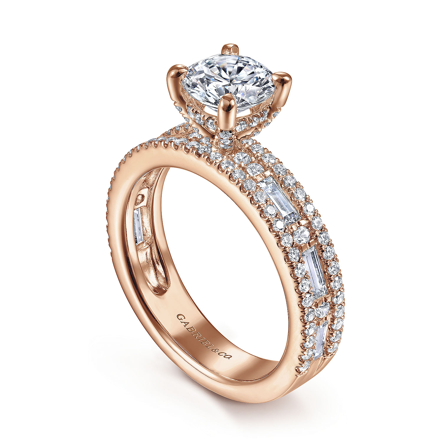 14K Rose Gold Wide Band Round Diamond Engagement Ring