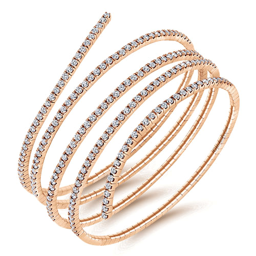 14K Rose Gold Wraparound Diamond Bangle