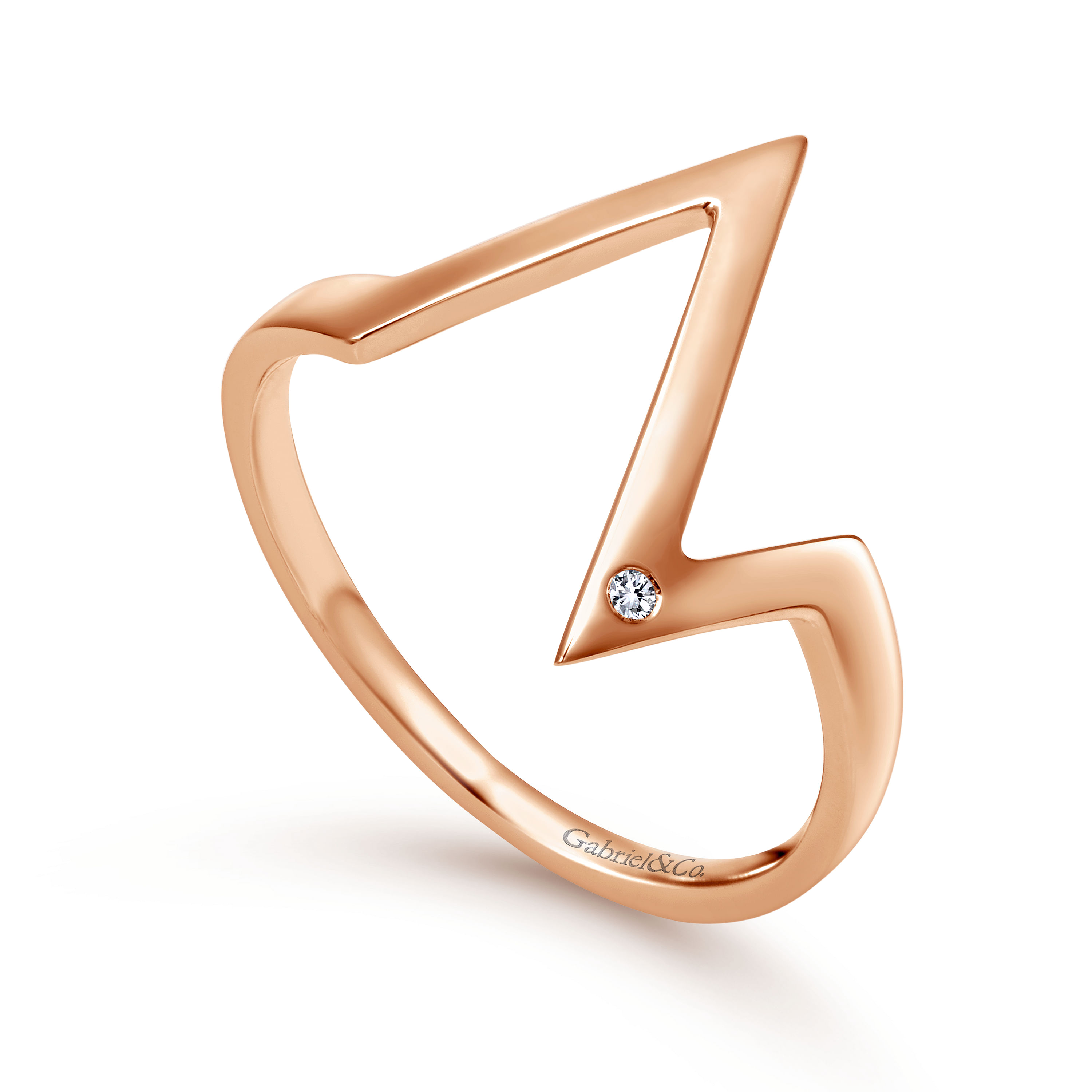 14K Rose Gold Zig Zag Midi Diamond Ring