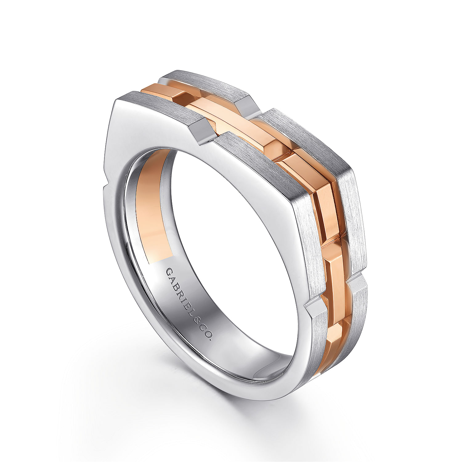 14K Rose-White Gold Angular Ring in Satin Finish