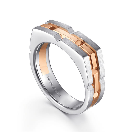 14K Rose-White Gold Angular Ring in Satin Finish angle 3