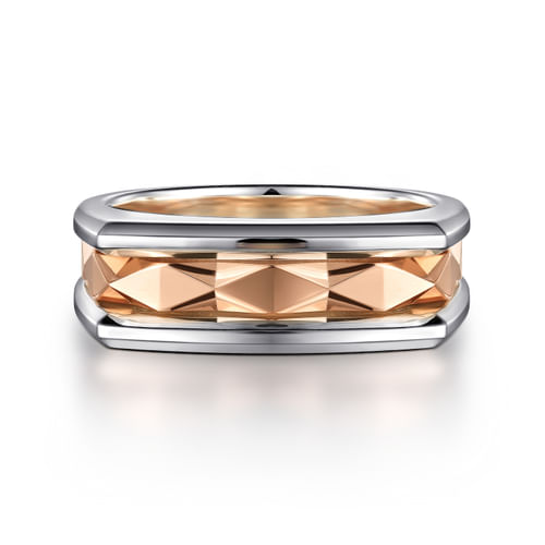 14K Rose-White Gold Faceted Ring in High Polished Finish