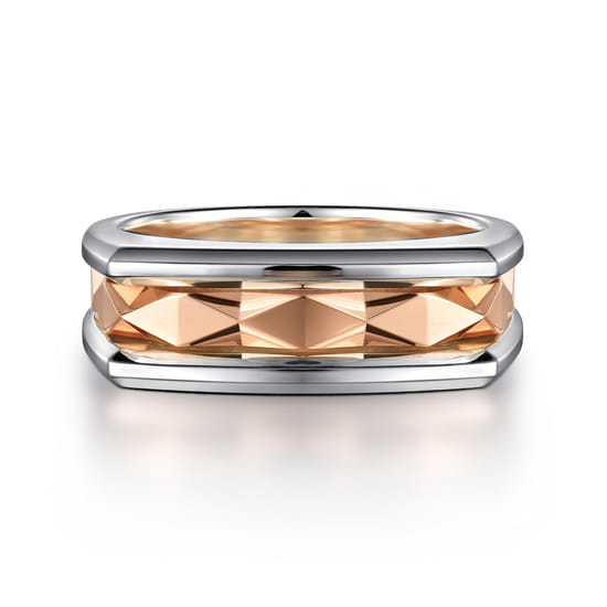 14K Rose-White Gold Faceted Ring in High Polished Finish
