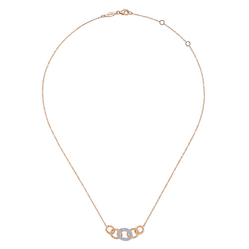 14K Rose-White Gold Twisted Rope Link Necklace with Pavé Diamond Link Station